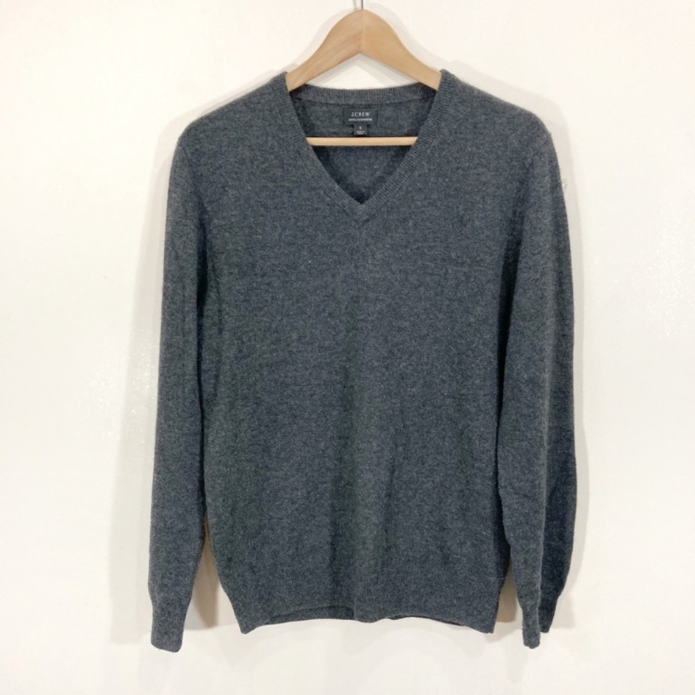 J.Crew 100% Cashmere VNeck Sweater Dark Grey Sz Small Fall Winter Cozy